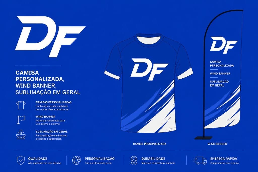 Camisas personalizadas, wind banner e sublimação